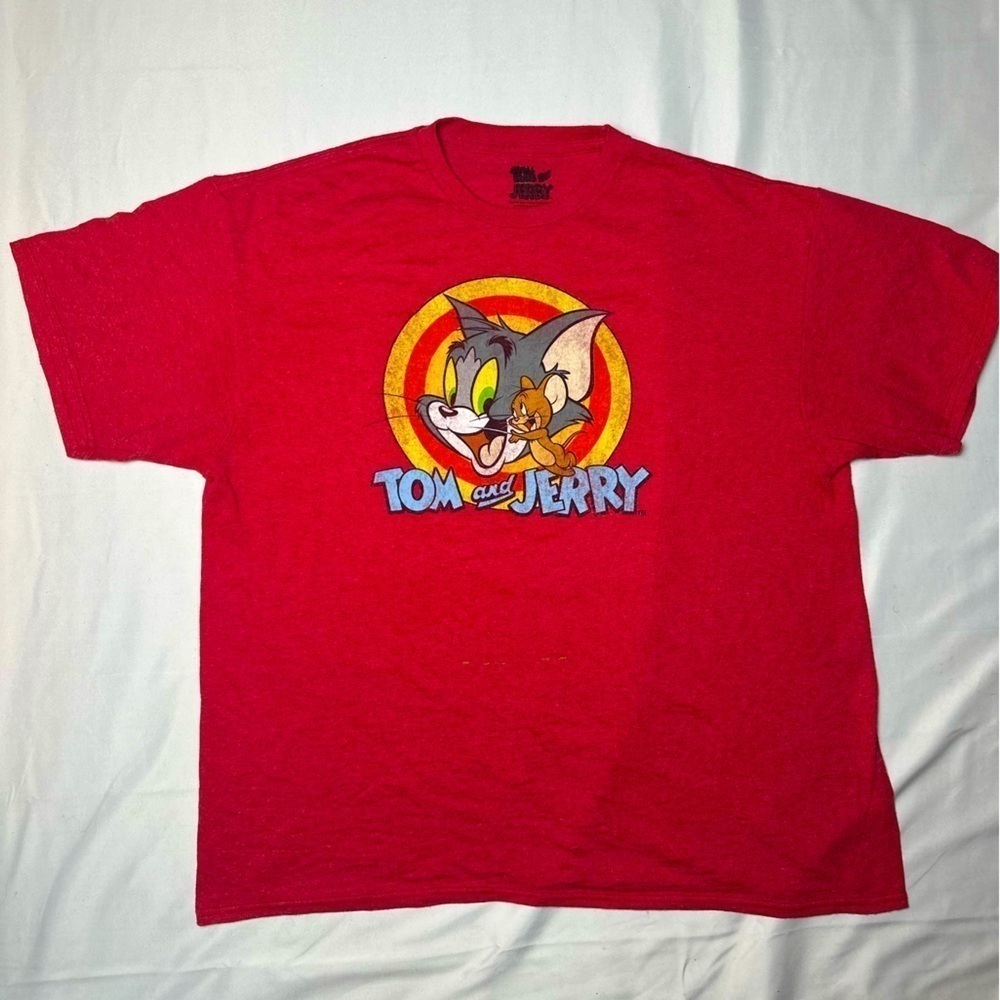VTG Tom & Jerry T-Shirt Mens XL Red Vintage Style Logo Hanna Barbera Cartoon TV